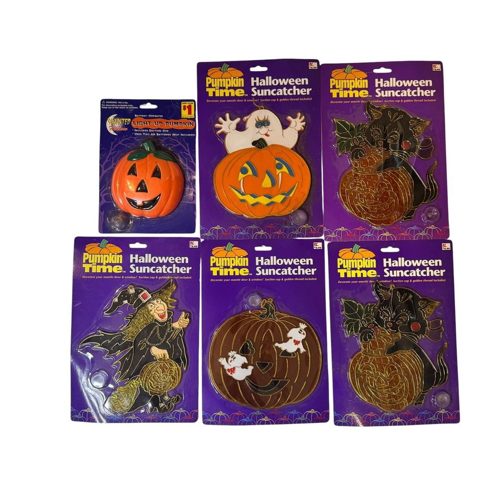 Vintage Halloween Decor Lot Pumpkin Time Suncatchers Haunted Hollow Light Up